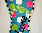 Flip Flop Burlap Door Hanger Decoration HUGE 2 ft  - Spring Summer Polka Dots Welcome
