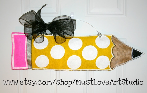 Teacher Appreciation Pencil Burlap Door Hanger Decoration HUGE - Polka Dots Back to School