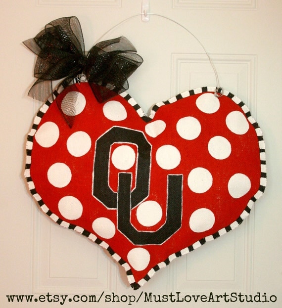 School Spirit College Team Burlap Door Hanger Decoration Personalized Oklahoma University