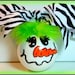 Funky Snowman Girl Hand Painted Christmas Tree Ornament Zebra Lime Green