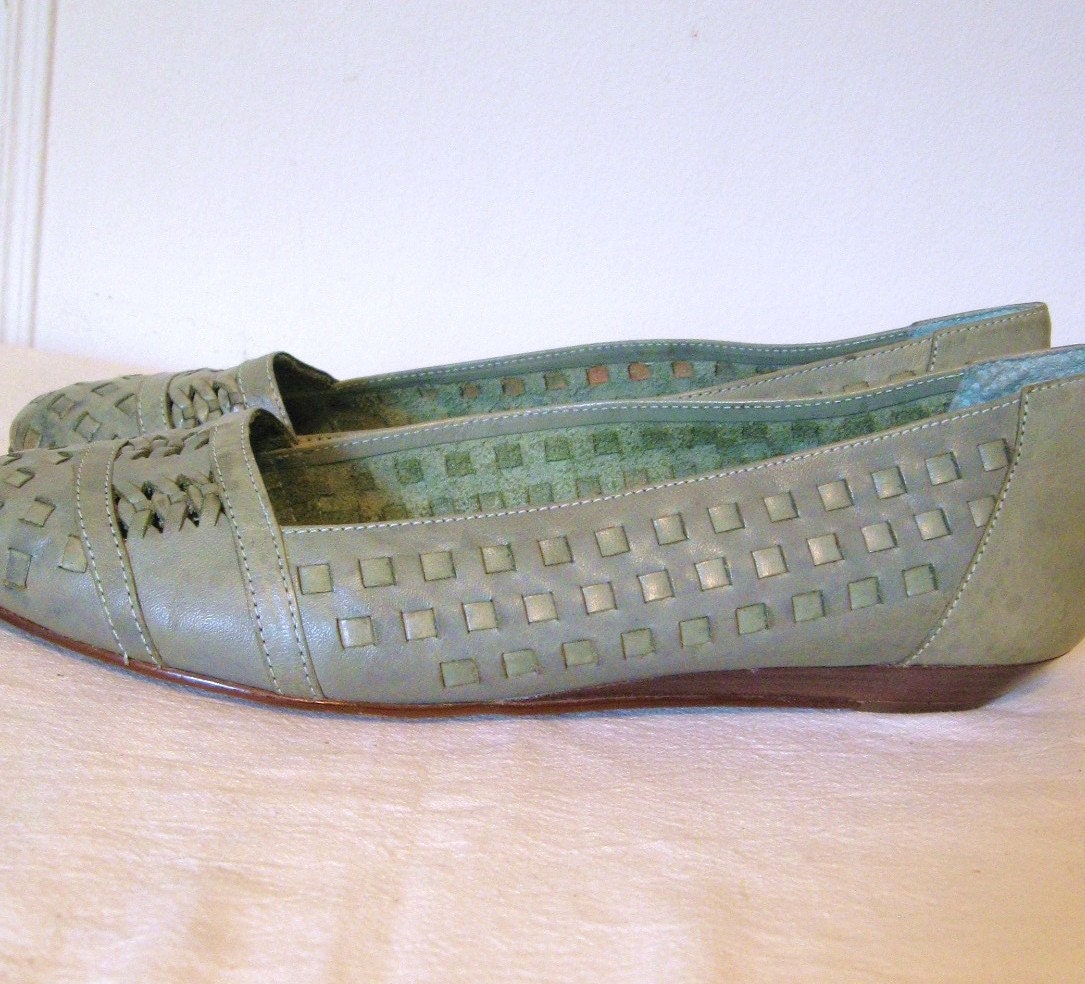 Vintage 80s Cheryl Tiegs Woven Shoes Sea Green Flats Sz10