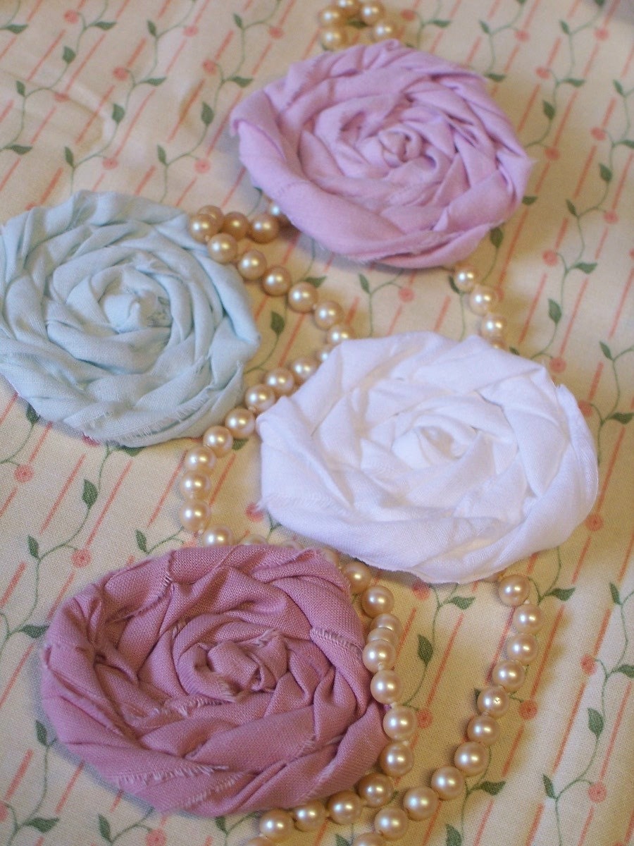 Fabric Flowers Rolled Rose 6 Wedding Favor Applique Bride Hair Millinery Paris French 1.5" Rosette Scrapbook Handmade Embellishment