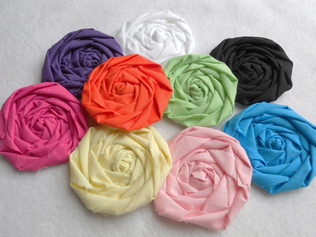 Wedding Fabric Flowers Rolled Fabric Roses Applique Bobby Pin Hair Clip Hairclip 12 Rosette Embellishment 1.5" Scrapbook