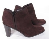 vintage BANDOLINO 90s brown suede italy made leather chelsea stacked stack heel boots sz womens 9.5