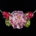 Lampwork Bead - Glass Pink & White Camellia Flower with Rose Buds