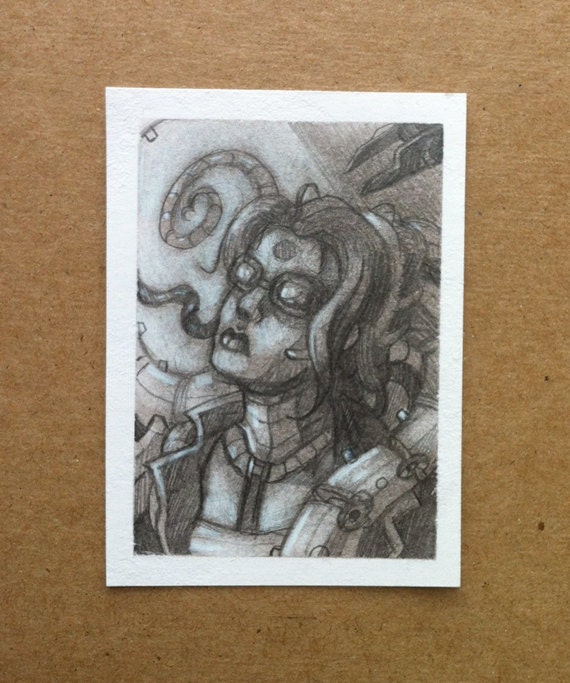 Bronze Medusa Revisited (original sketch, ACEO)