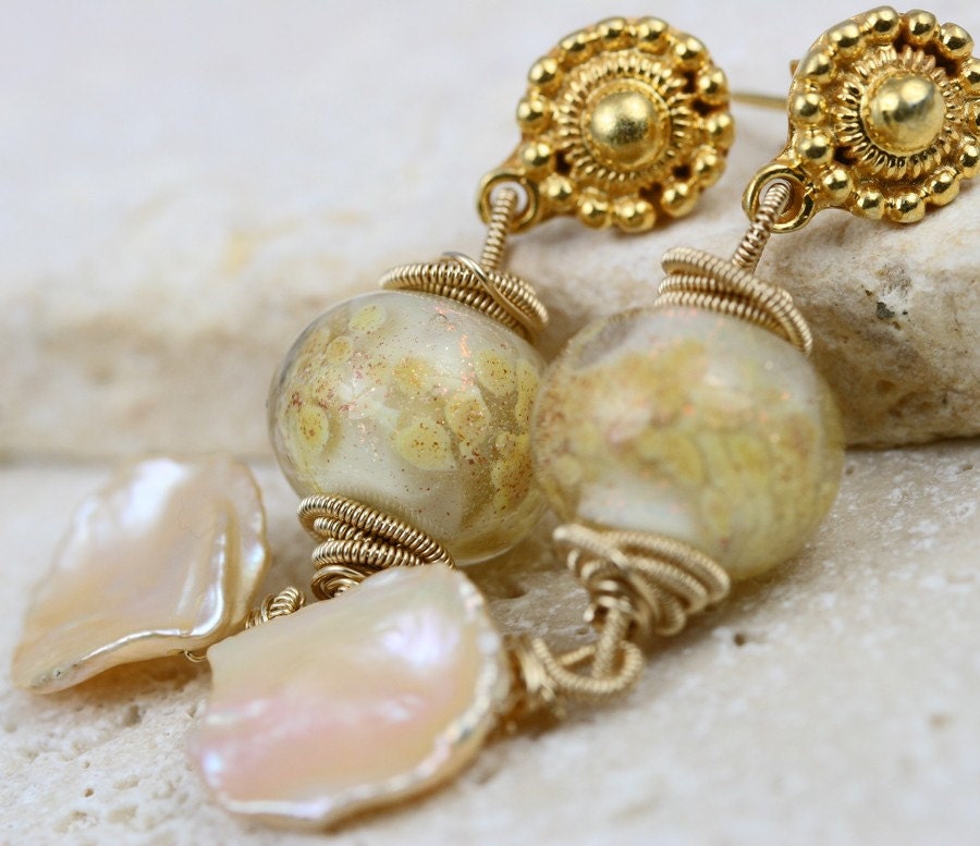 RESERVED - Gold & Pearl Earrings - The Fresia