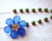 Blue Lily. Flower Statement necklace. Blue and Green Whimsy Necklace