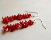 Coral stick earrings. Red Coral Branch earrings.