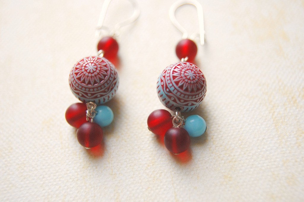 Red and Turquoise Earrings. Lola