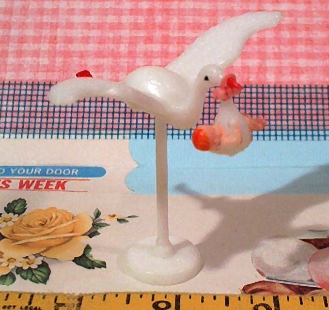 Vintage / Stork Carrying Baby Infant / Cupcake Pick-Toppers / One Dozen / Baby Shower