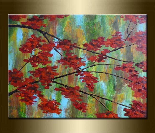 ORIGINAL LANDSCAPE with TREE , abstract painting ,acrylic on canvas 23,6" x 31,5" x 0,7" in inches,with certificate of authenticity