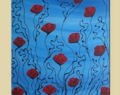 ORIGINAL abstract PAINTING with FLOWERS , modern Art,acrylic on canvas 21,3" x 25,6" x 0,7" in inches,with certificate of authenticity