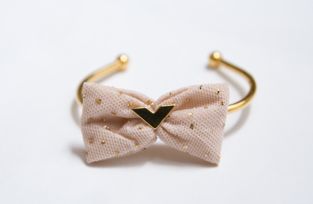 Pastel Spring Fashion - Summer Fashion - Bow Bracelet. Gold Pecked Black or Blush Pink Tulle