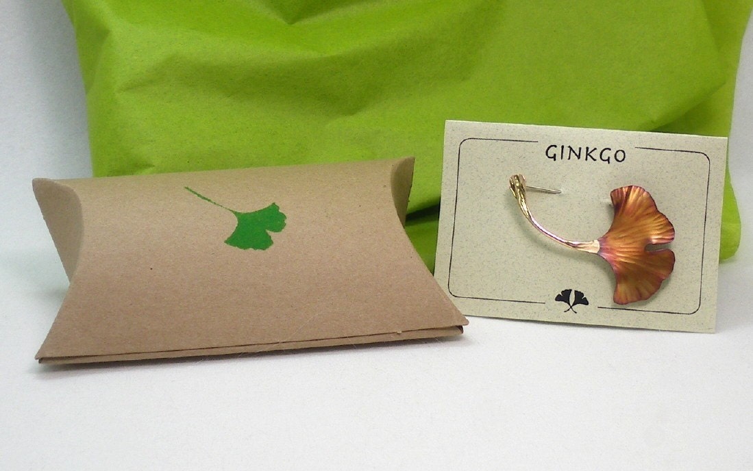 Ginkgo Leaf Pin, Copper, Gold filled, brown, 254mc