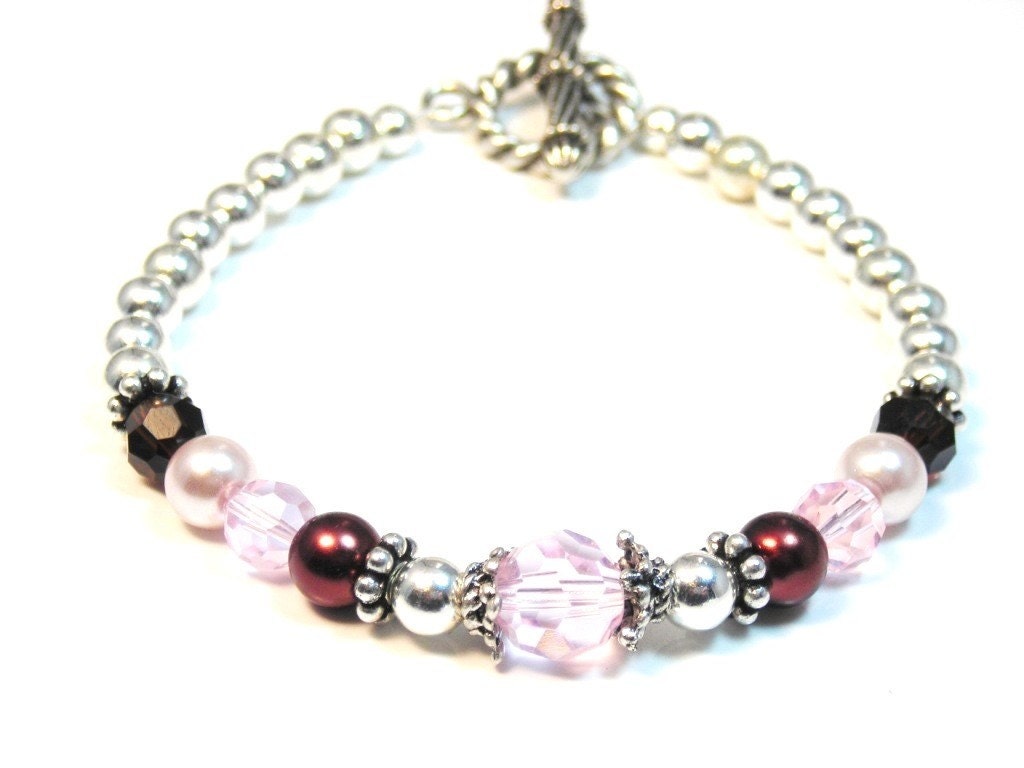 Final Clearance- Chocolate Covered Strawberry Crystal and Pearl Necklace, Bracelet and Earring Set