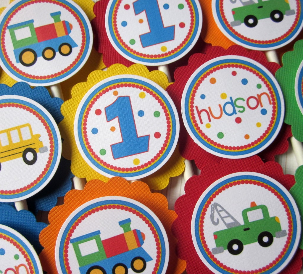 Cupcake Toppers - On the Move - Train, Airplane, Cars and Trucks - Transportation