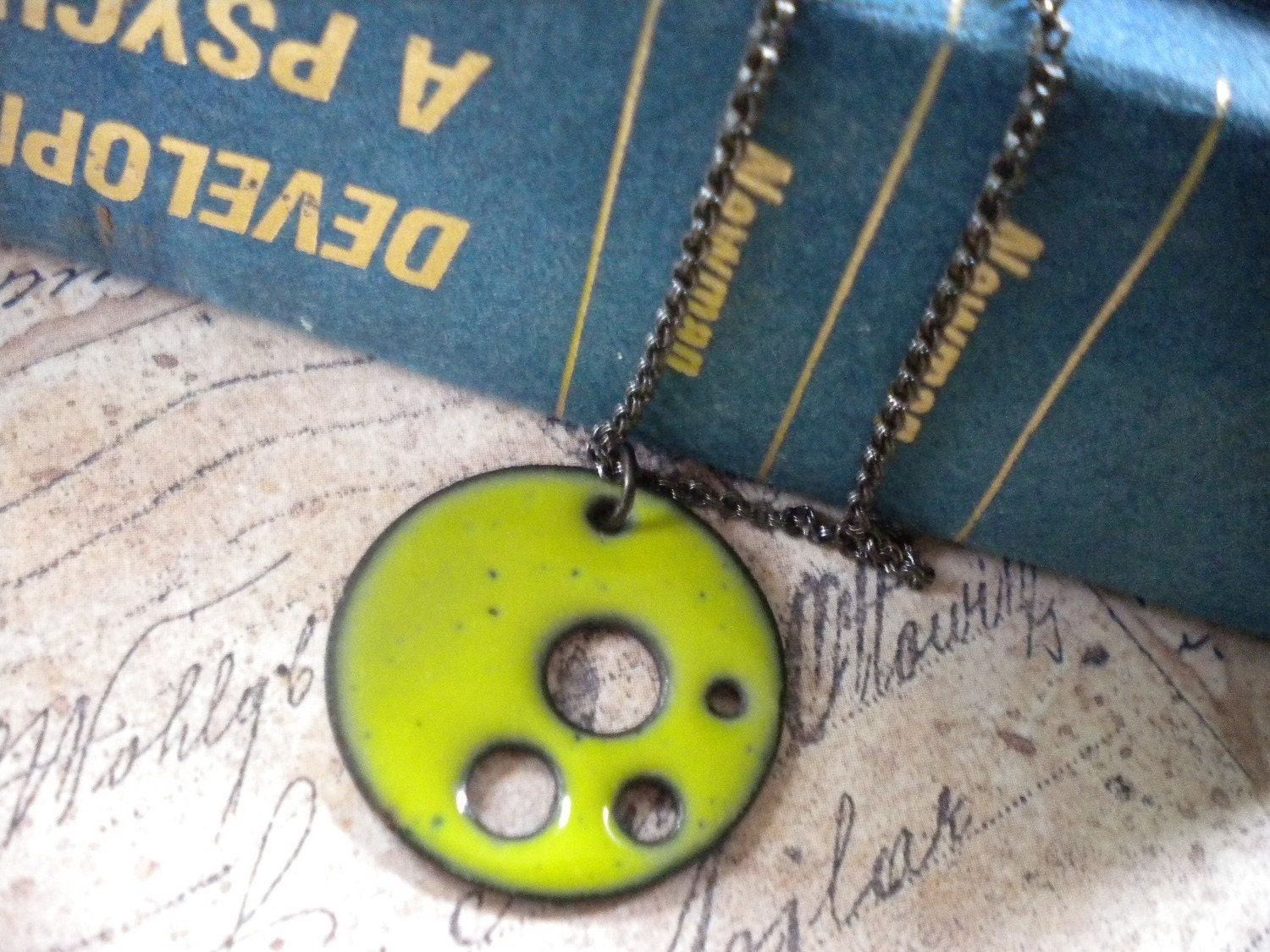 Enameled Reversible Pierced Copper Pendant