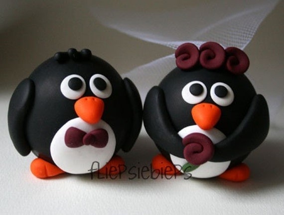 Custom Round Penguin Wedding Cake Topper