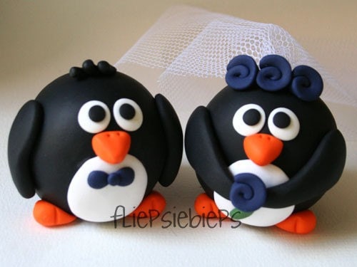 Custom Round Penguin Wedding Cake Topper