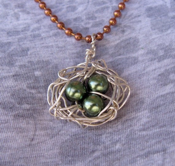 Wire Birds Nest - Handmade Wire Wrapped Pendant