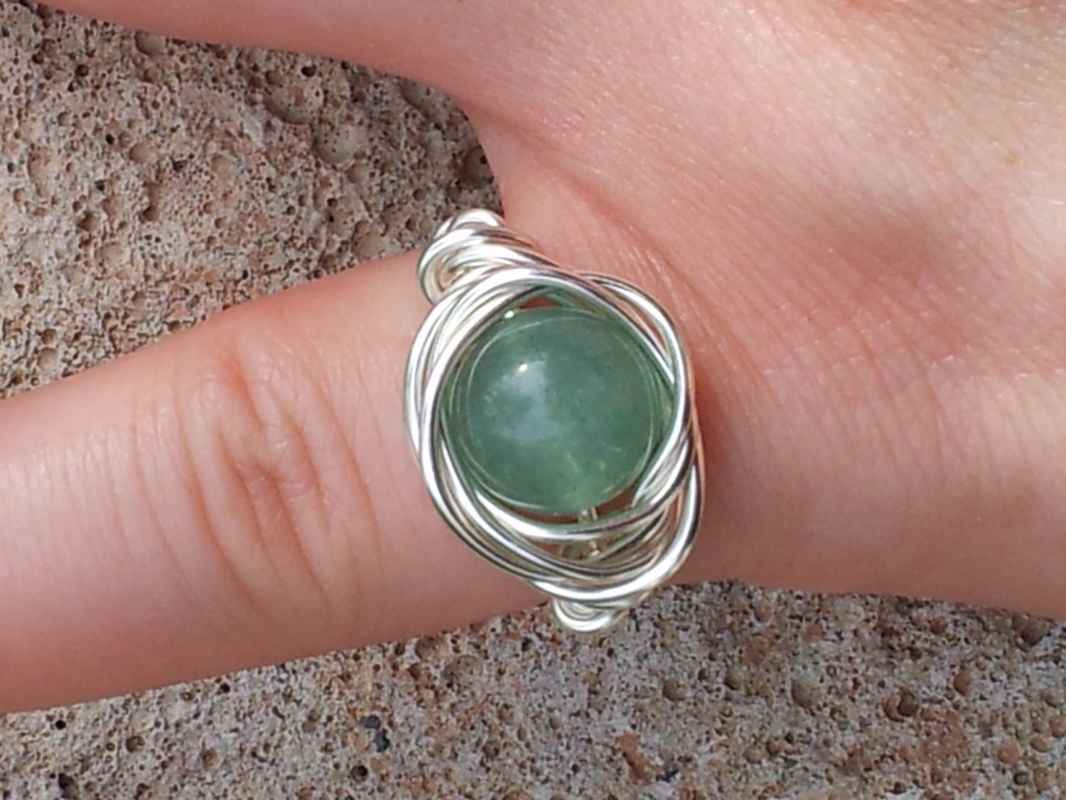 Custom Rings - Customized Ring in Silver or Copper - Aventurine Ring - Sage Green Gemstone - Made to Order