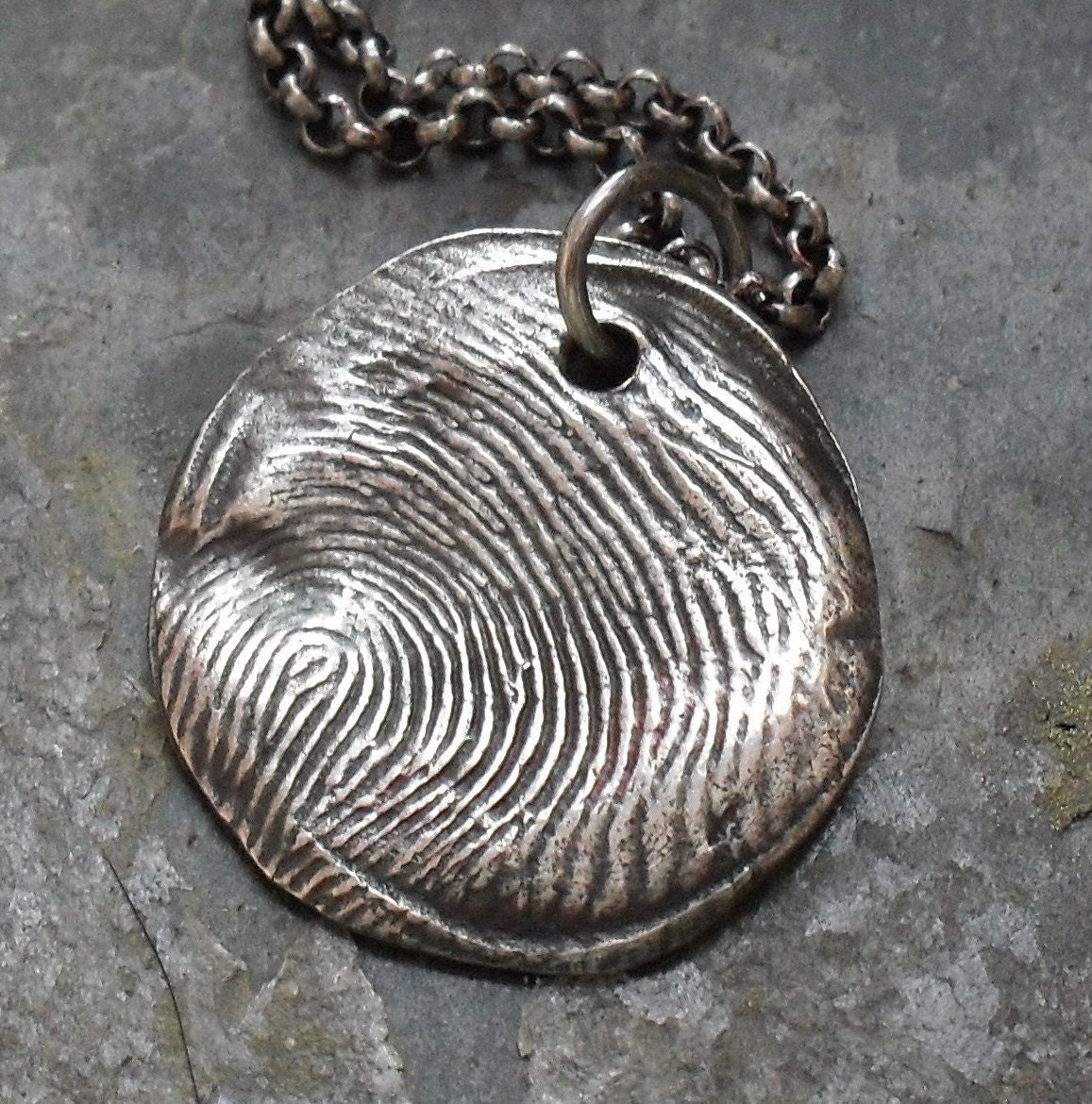 Fingerprint Necklace Fine Silver Personalized 1 Charm on Rollo Chain