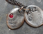 Custom Fingerprint Necklace with Birthstone in Fine Silver - Rollo Chain - 1 Print
