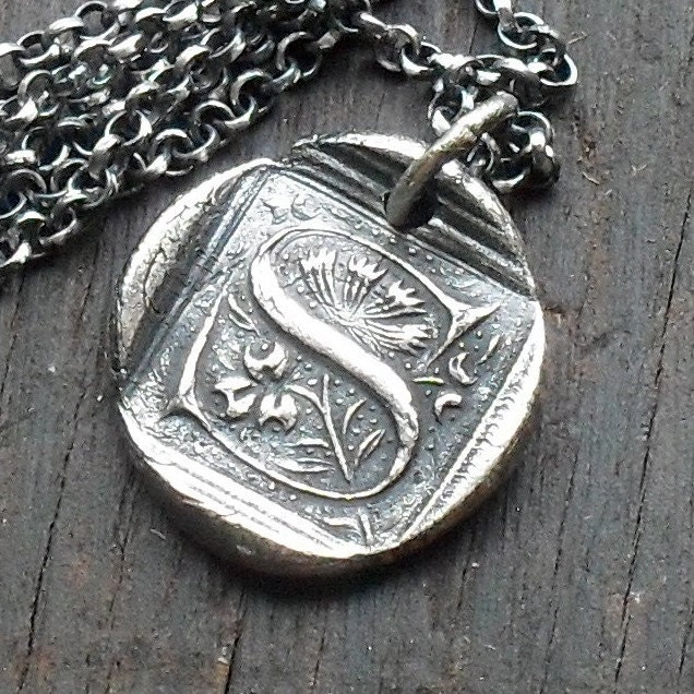 Monogram Fine Silver Wax Seal Necklace MADE TO ORDER