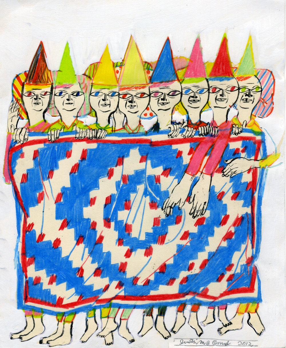 RESERVED -- All Together in the Bed (original drawing, 2012)