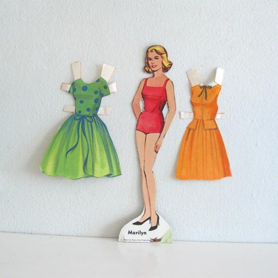 Vintage Paper Doll 1960s Marilyn Mod Lady with few by ModandMint