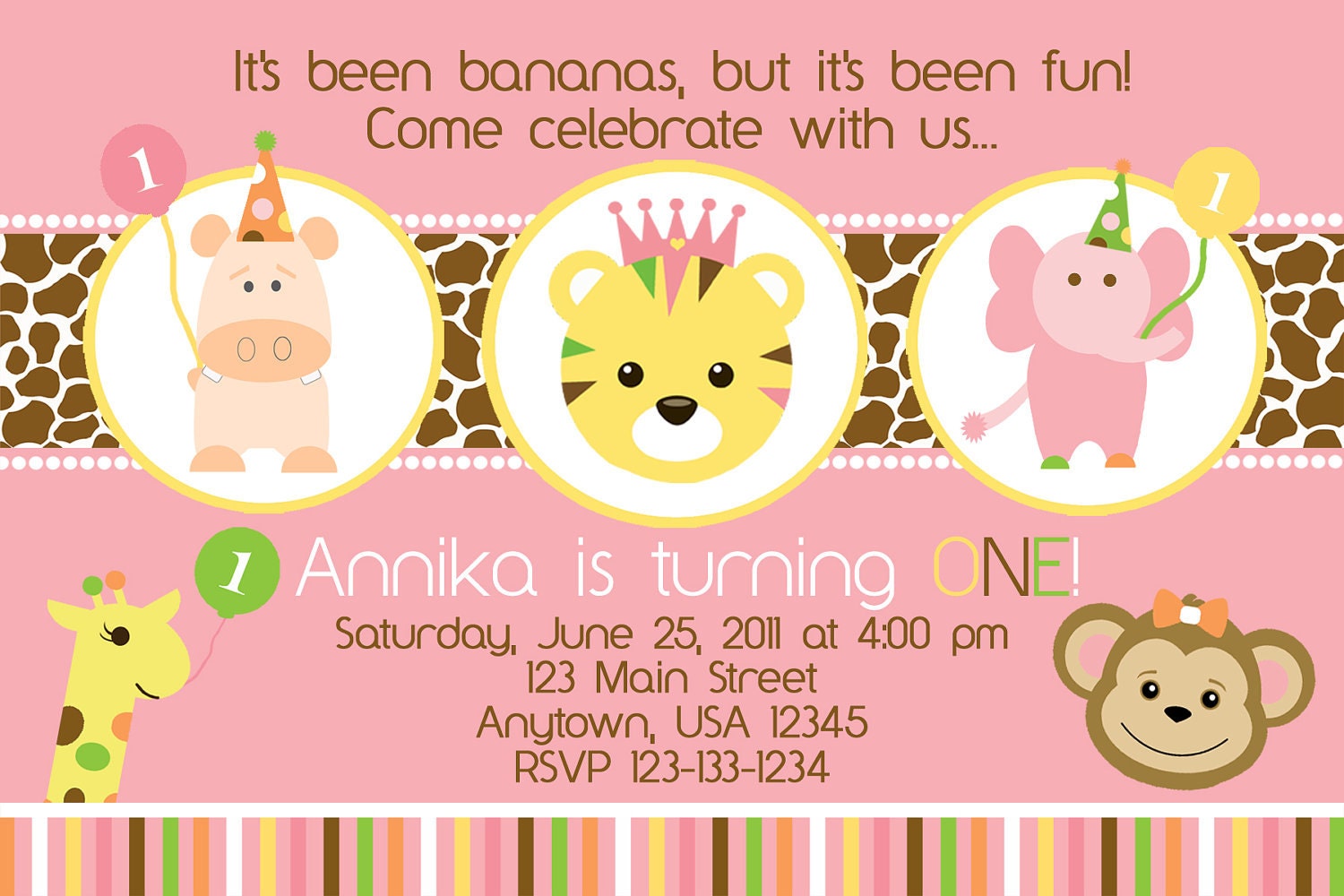 Zoo Party Pink Sweet Safari - Birthday Party Invitations - DIGITAL PRINTABLE FILE - Any Age Il_570xn