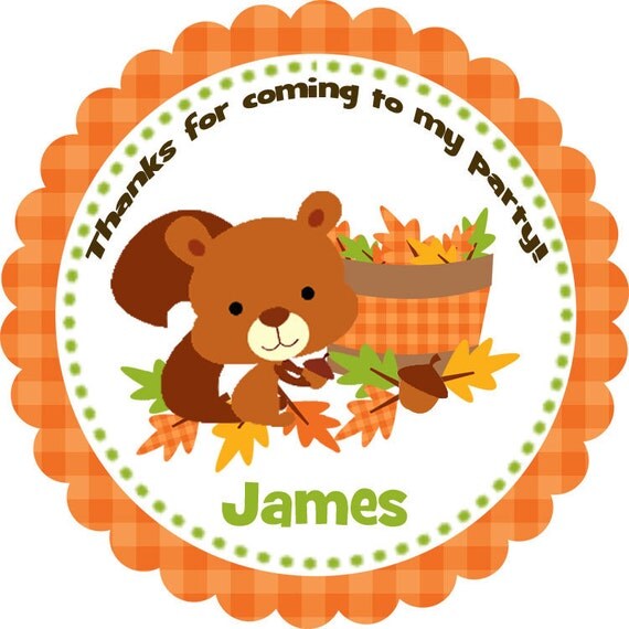 Fall Squirrel Sticker Favor Tag - any color - boy or girl Il_570xn