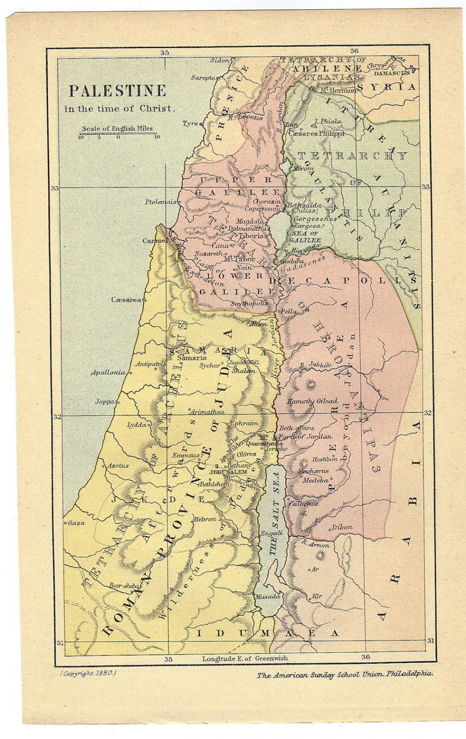 Antique 1880 Map Palestine In The Time Of By Vintagepaperworks