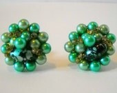 Vintage Green Clip Cluster Earrings