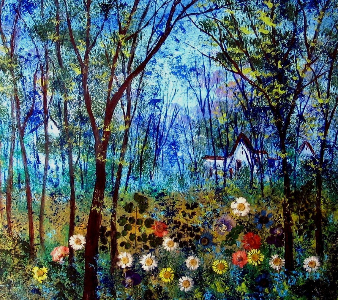 LARGE PRINT 20 x 20 Cottage Meadow  by  Vadal