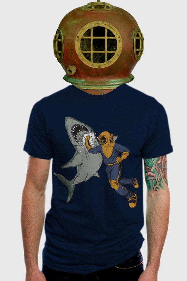 Shark Punch T-shirt // American Apparel // Navy // Men's Medium