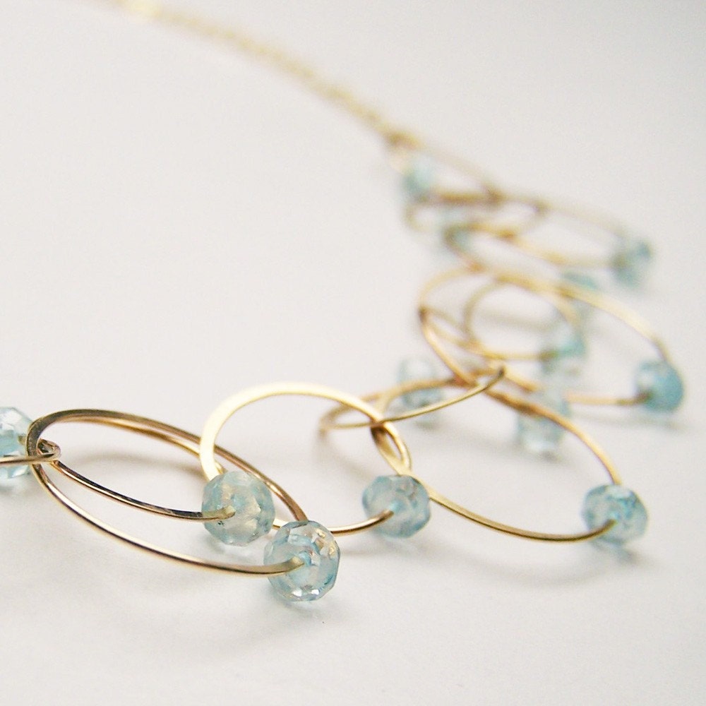 Blue Topaz & 14k Gold Fill Molecular Necklace - Recycled Metal