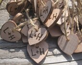 150 Rustic Wedding Woodburned Heart Favor Tags Charms Personalized Initials Bride Groom