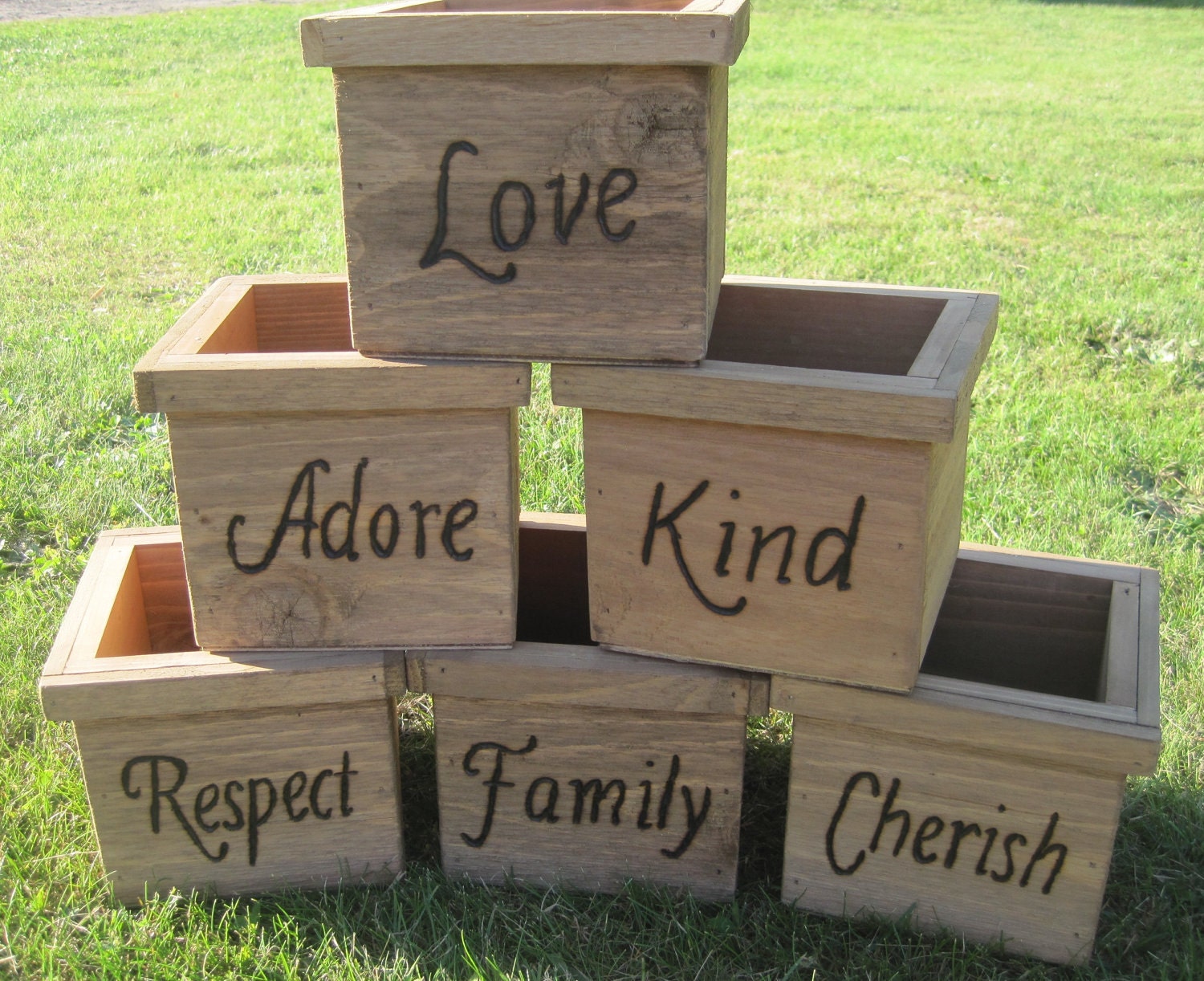 6 Rustic Wedding Wooden Cedar Barnwood Box Centerpiece Flowers Personalized Woodburned Vase