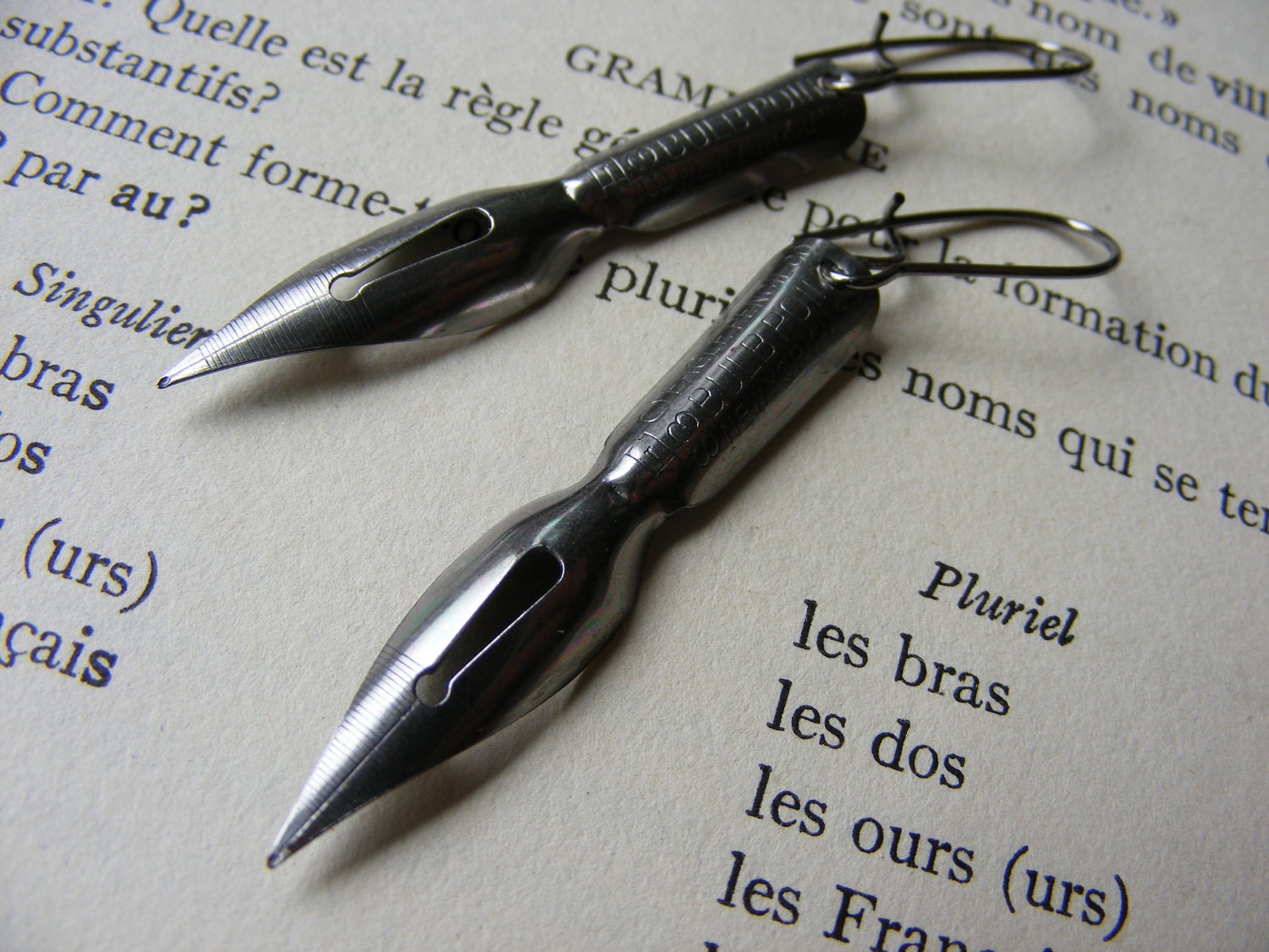 Steampunk Vintage Pen Nib Earrings Steampunk Writers Repurposed Green Jewelry