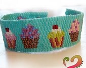 Cupcake lovers - Pink , purple and lime green peyote glass bracelet