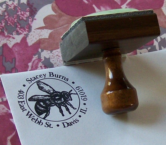 Custom Honey Bee Illustration Return Address Rubber Stamp AD94