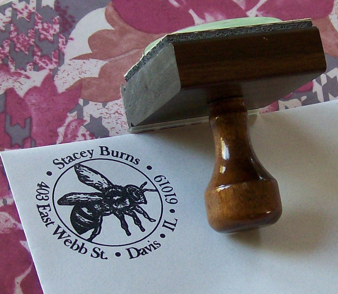 Custom Honey Bee Illustration Return Address Rubber Stamp AD94