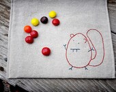 Reusable Sandwich Bag - Reusable Snack Bag - Hand Embroidered - Squirrel - Eco Friendly