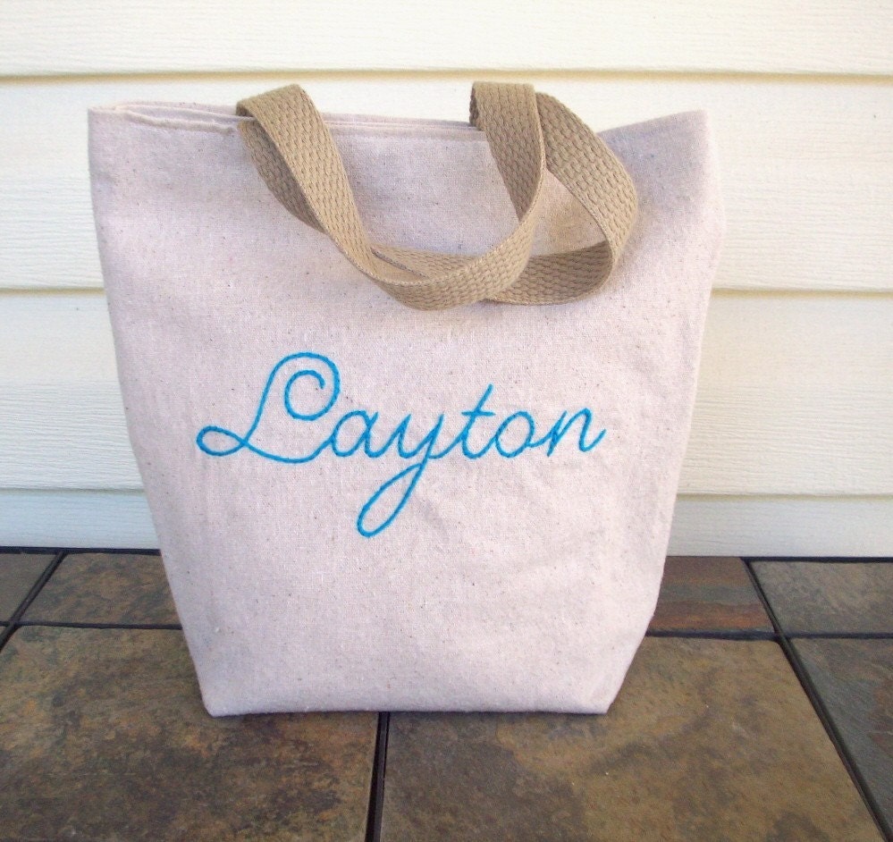 Tote Bag - Personalized Lunch Tote - Lined - Hand Embroidered