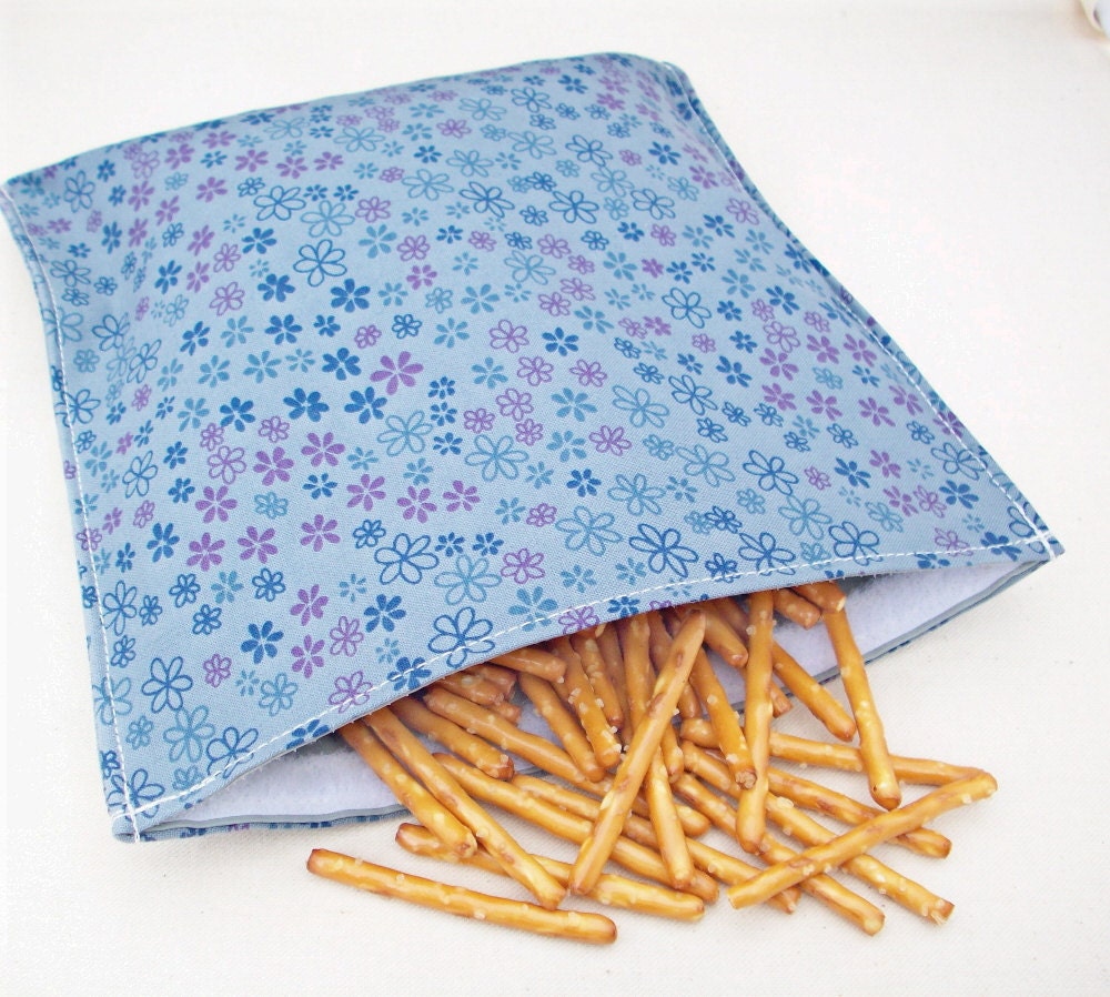 Reusable Snack Bag - Reusable Sandwich Bag - Large Size - Flowers - Eco and Kid Friendly