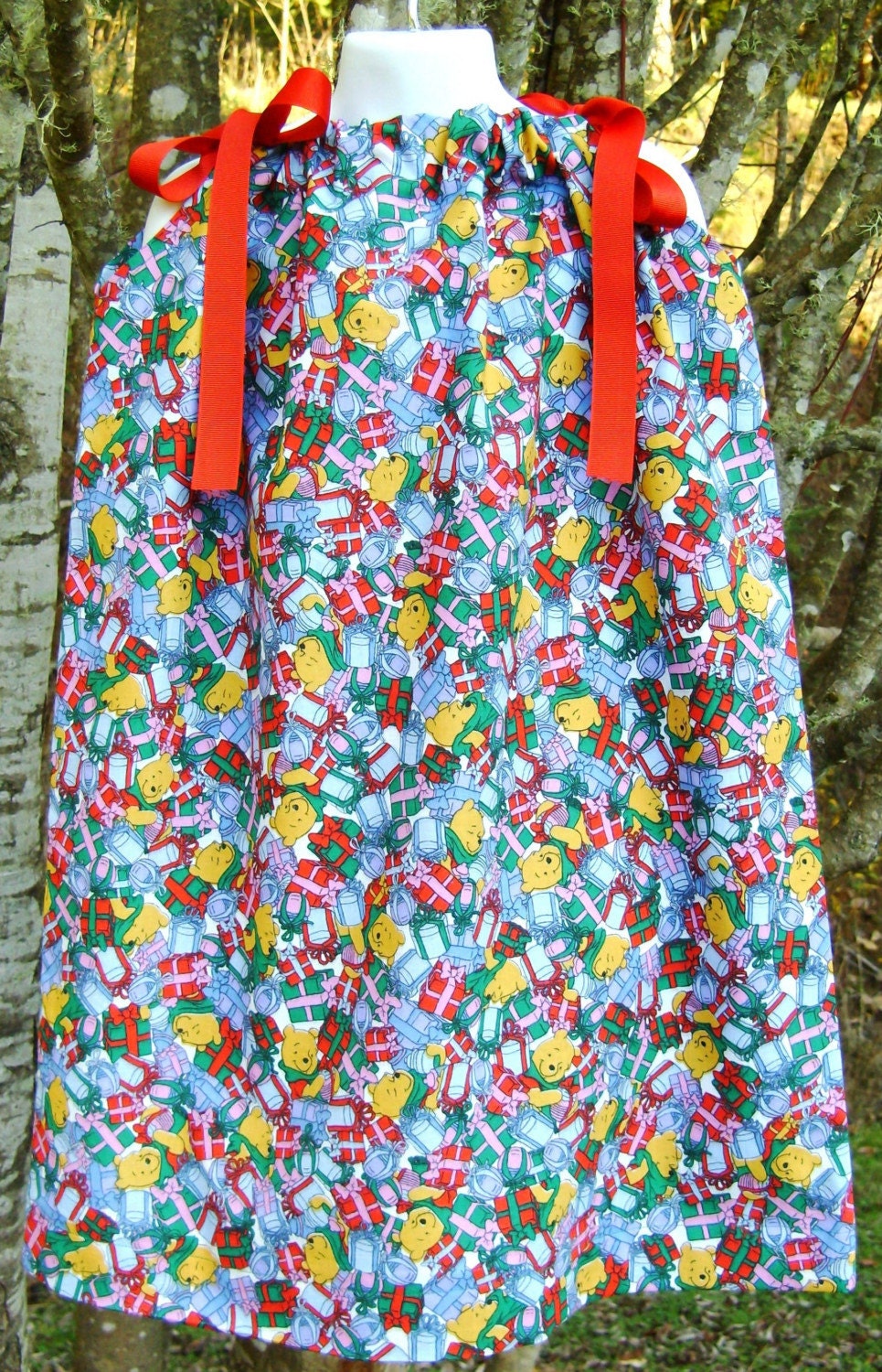 Winnie the Pooh and Presents Too Christmas Pillowcase Dress Girls 4 5 6