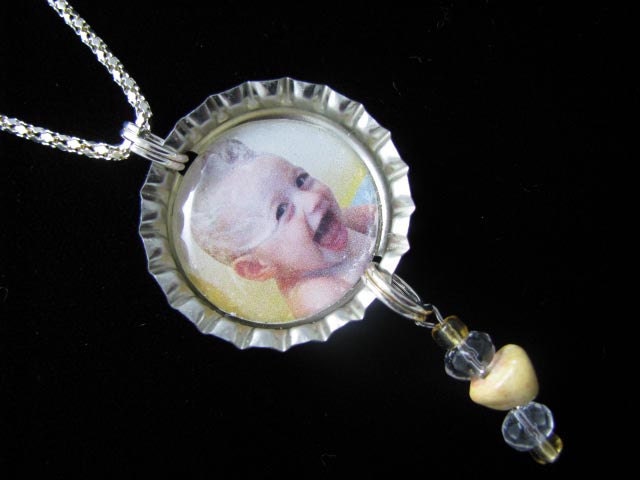 Custom Photo Bottle Cap Necklace with Beads with Your Photo