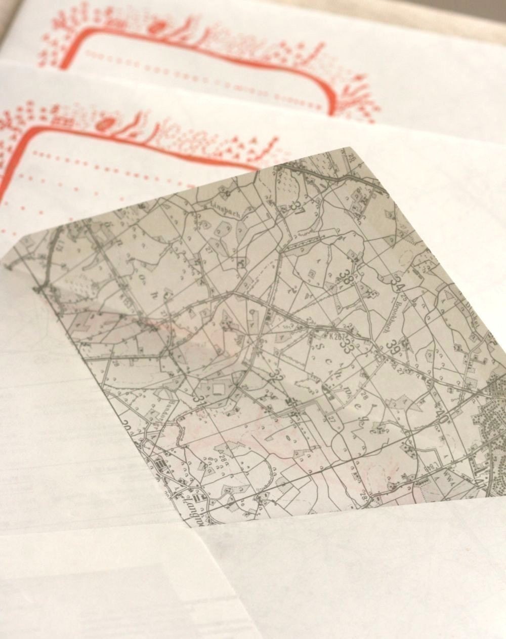 Hand Printed Recycled Map Paper Envelopes - Pack of 10